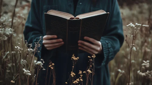 Person Reading Book in Field