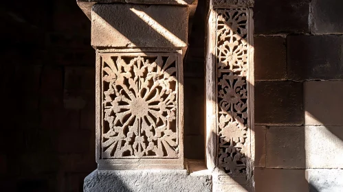 Ornate Stone Carvings in Warm Light