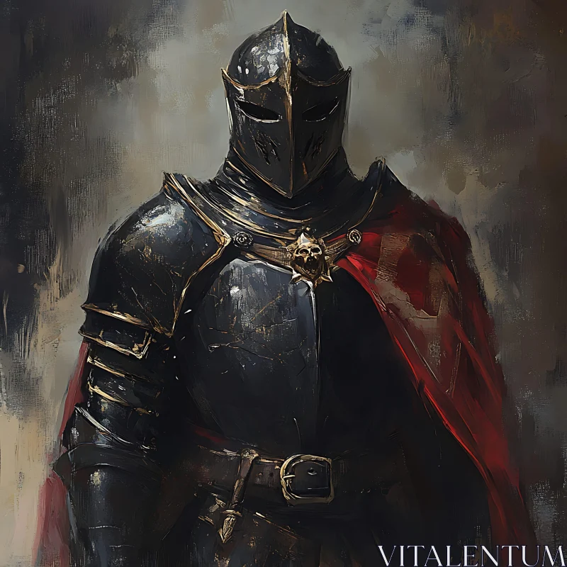 Armored Knight with Red Cape AI Image