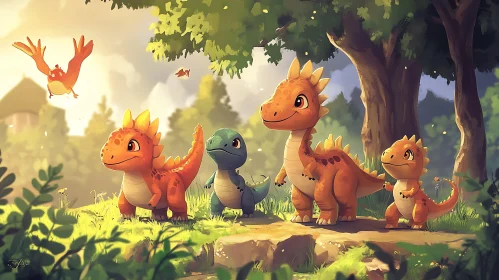 Friendly Dinosaurs Cartoon Art