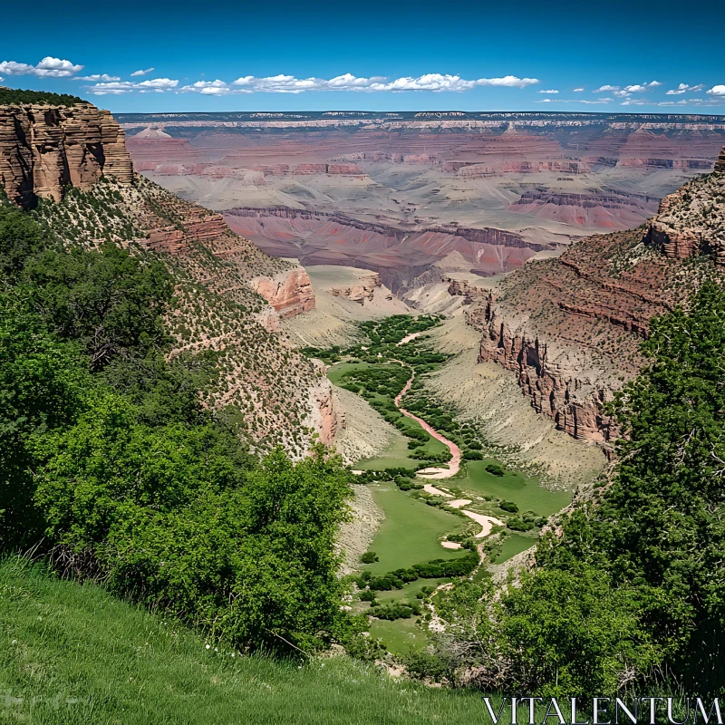 Stunning Canyon Landscape with Verdant Riverbed AI Image