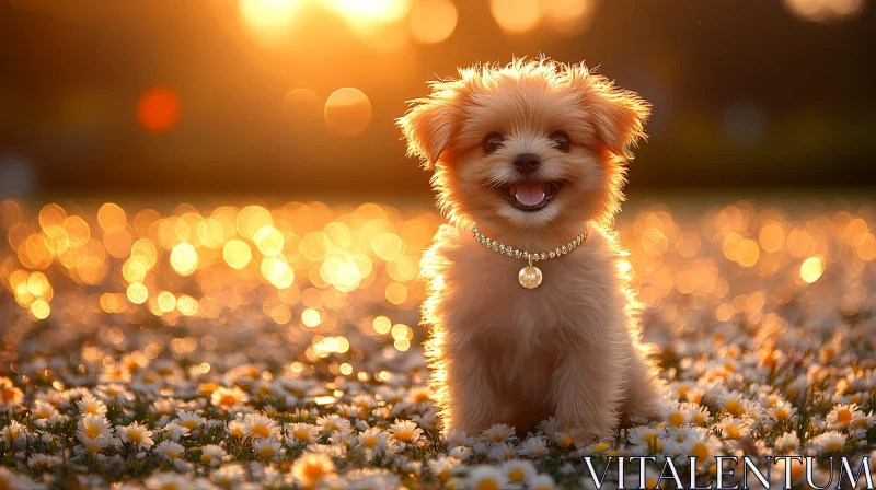 Cute Puppy Amidst Flowers AI Image