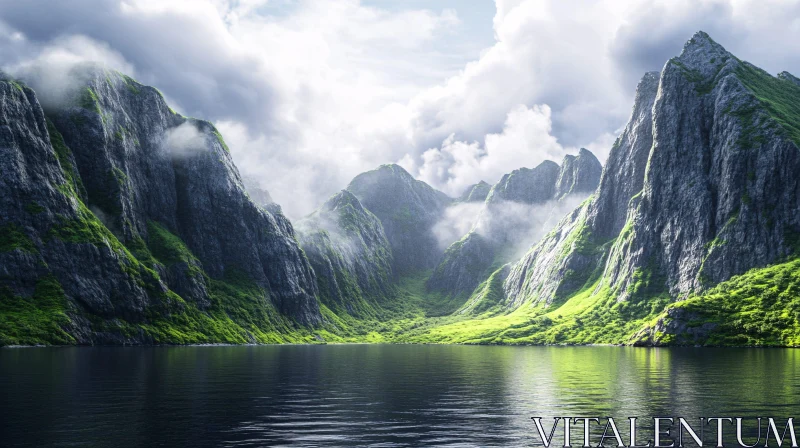 Tranquil Mountain Scenery AI Image