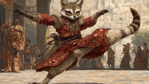 Raccoon Ballerina in Ancient City