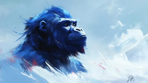 Abstract Gorilla in Blue Hues