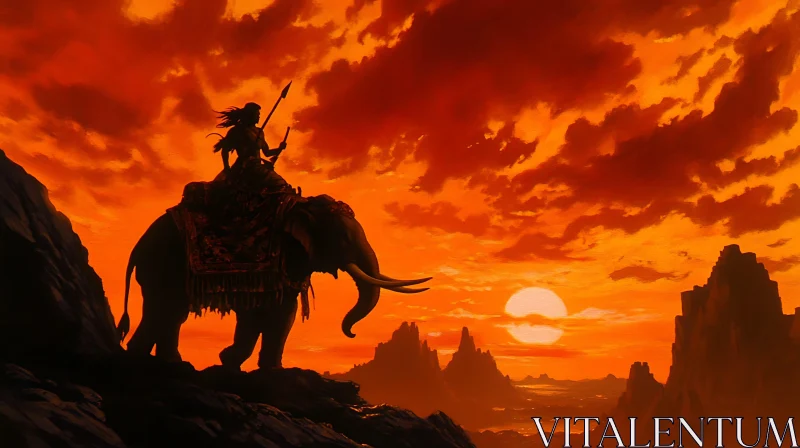 Elephant Ride at Sunset AI Image