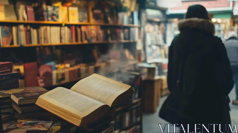 Books and Readers in a Cozy Bookstore AI Image