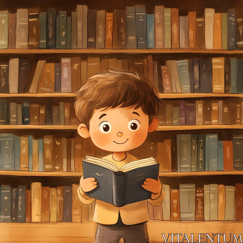 AI ART Illustration of Boy Reading Book