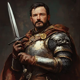 Man in Armor Holding Sword Portrait