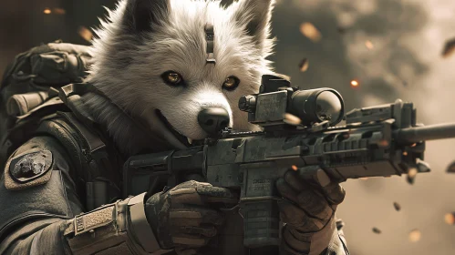 Anthropomorphic Wolf Soldier with Rifle