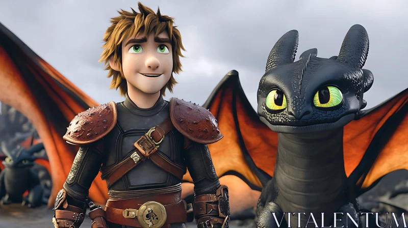 AI ART Animated Boy with Dragon Companion