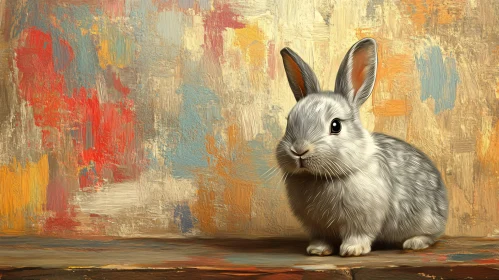 Gray Bunny on Abstract Canvas