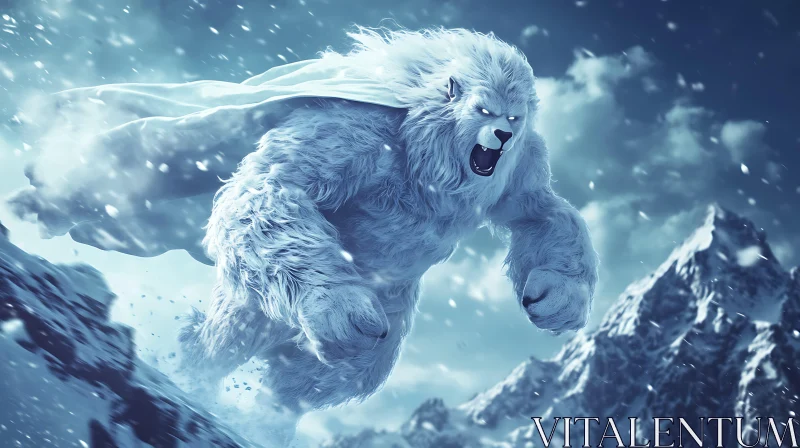 White Yeti in Snowy Mountains AI Image