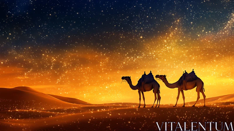 AI ART Camels under the starry sky