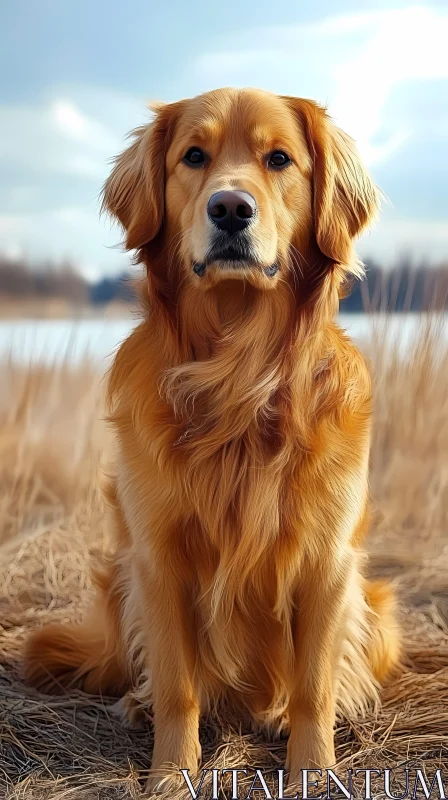 Tranquil Golden Retriever in Field AI Image