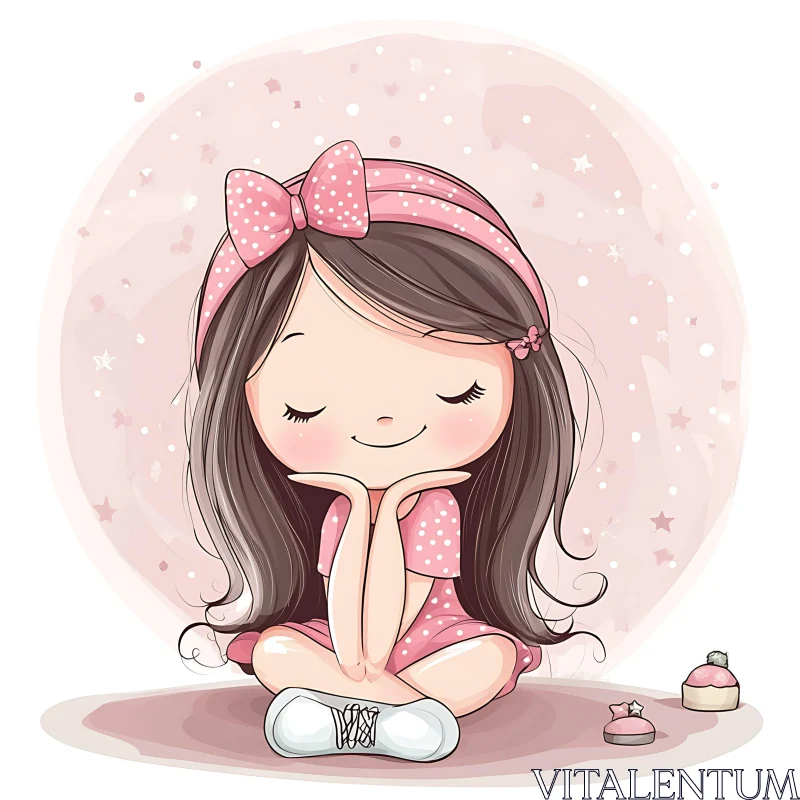 AI ART Cute Girl Cartoon with Pink Bow