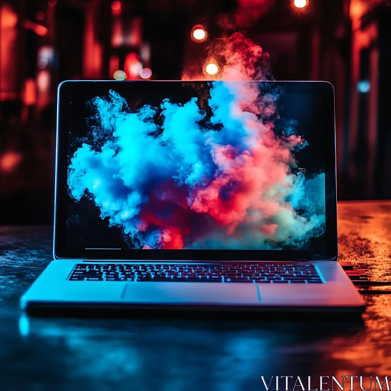 Colorful Abstract Smoke on Digital Laptop AI Image