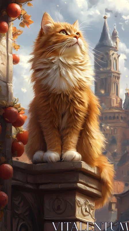 Ginger Cat with Towering Spire AI Image