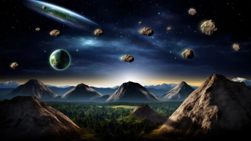 Captivating 3D Wallpaper: Planets Against Majestic Mountains