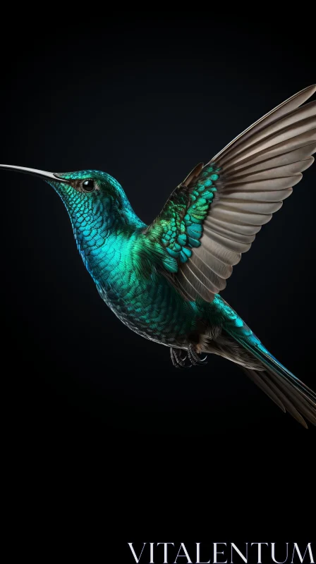 Captivating Night Scene of Emerald and Bronze Hummingbird AI Image