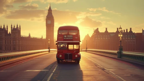 Captivating Sunset Bridge Scene with Double Decker Bus in London