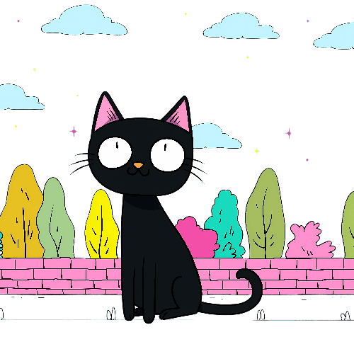 Cartoon Black Cat on a Pink Wall under a Starlit Sky POD Design