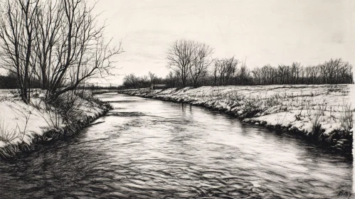 Tranquil Winter Scene with Meandering River