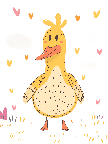 POD Design Charming Yellow Duck Cartoon for T-Shirts and Prints