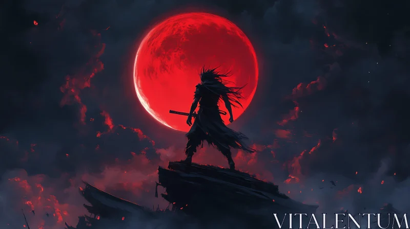 AI ART Silhouette of Warrior with Katana