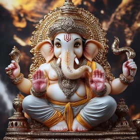 Golden Ganesha Statue on Throne