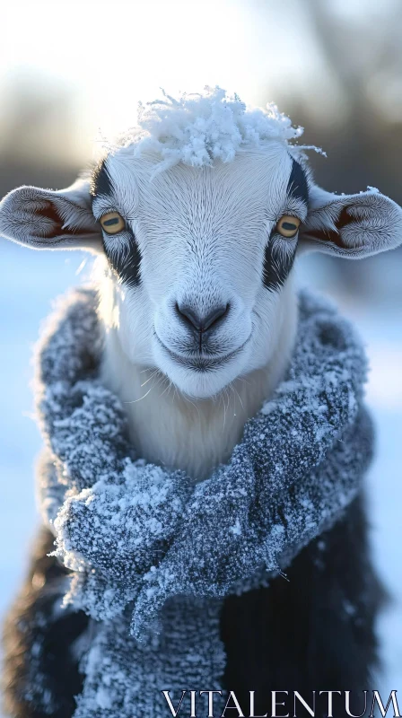 Goat with Snow and Scarf AI Image