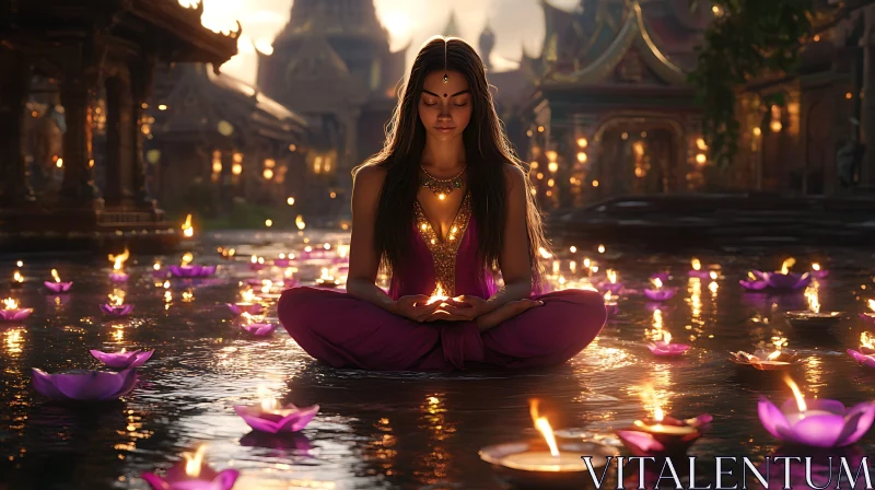 Woman in Lotus Position with Candles AI Image