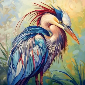 Stylized Heron with Colorful Plumage