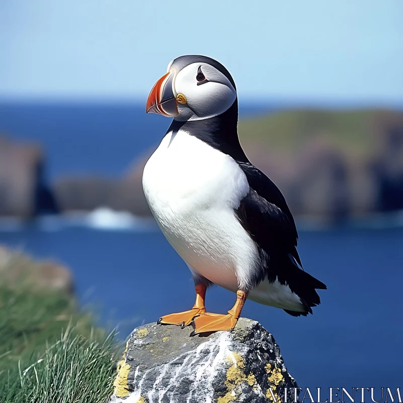 Atlantic Puffin on Coastal Rock AI Image