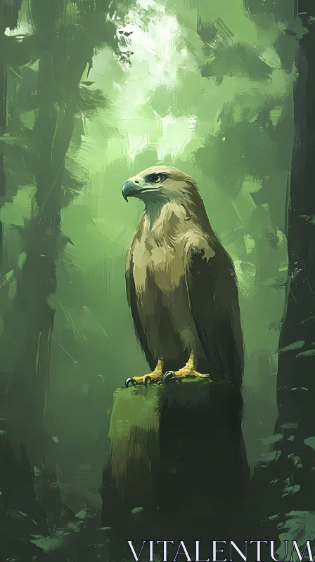 AI ART Eagle Perched in Mystical Woods