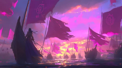 Sailing Fleet at Sunset