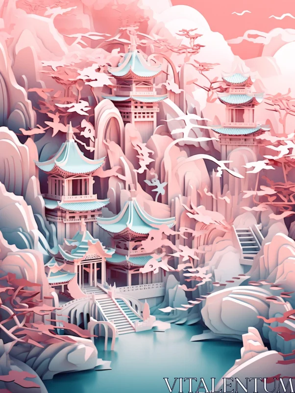 AI ART Pink Pagoda Landscape