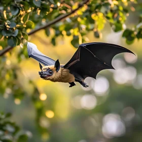 Flying Bat Amongst Leaves