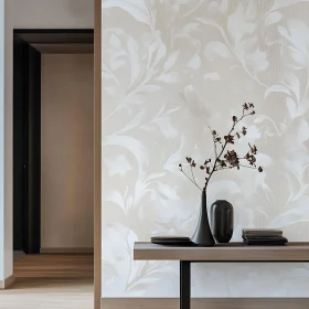 Modern Console Table with Floral Wallpaper and Dried Branches