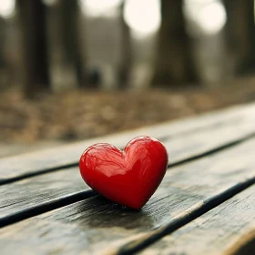 Heart on Wooden Bench: A Study in Red