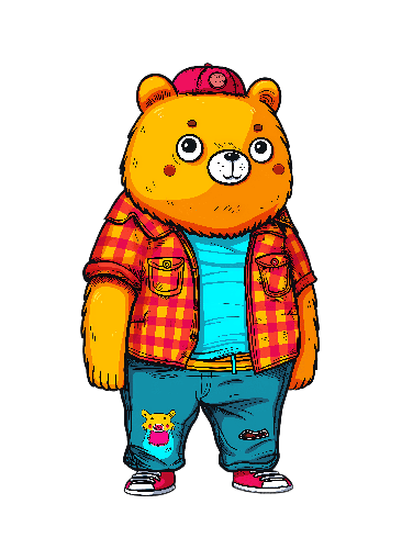 Friendly Cartoon Bear in Casual Attire Illustration POD Design