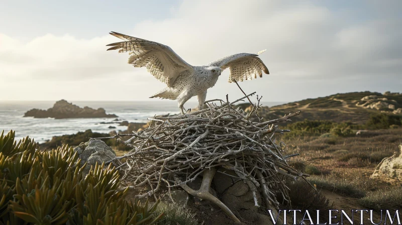 Majestic Gyrfalcon on Cliff's Edge: Captivating Nature Photography AI Image