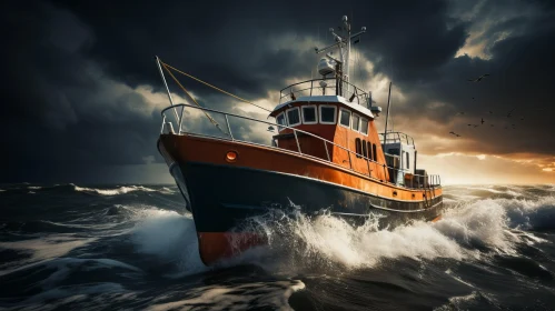 Powerful Fishing Boat Battling Rough Waters | Photorealistic Art