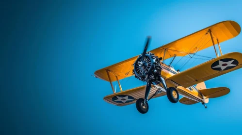 Vintage Yellow Biplane Flying Through the Sky - Capturing the Spirit of Adventure