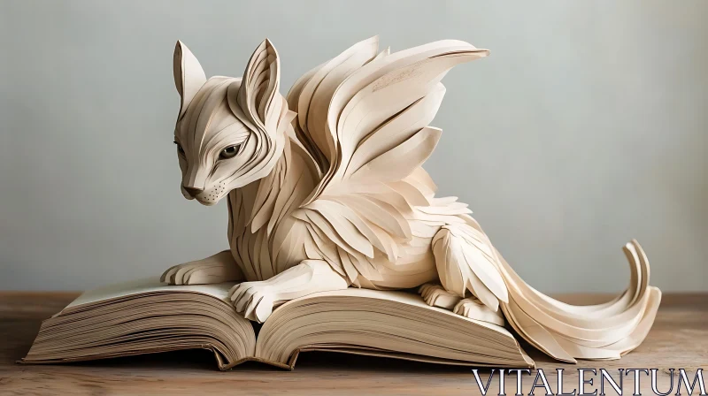 AI ART Paper Cat Angel Reading a Book