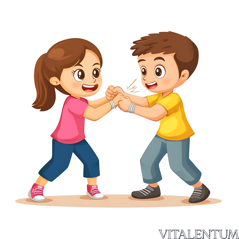 AI ART Cartoon Kids Fist Bump Game Illustration