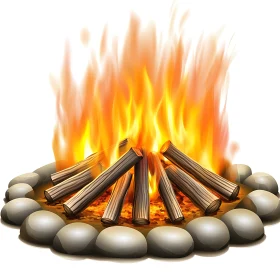Vivid Campfire with Logs and Stones