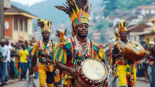 Men in Traditional Attire at Village Festival