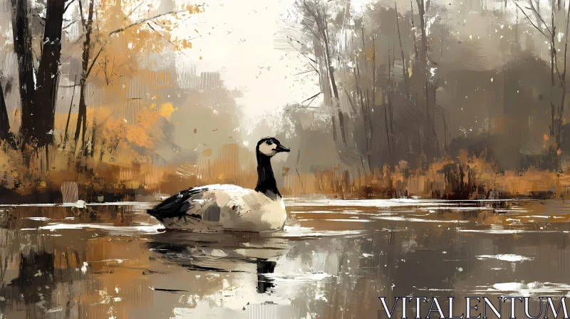 Goose Gliding in Autumn AI Image