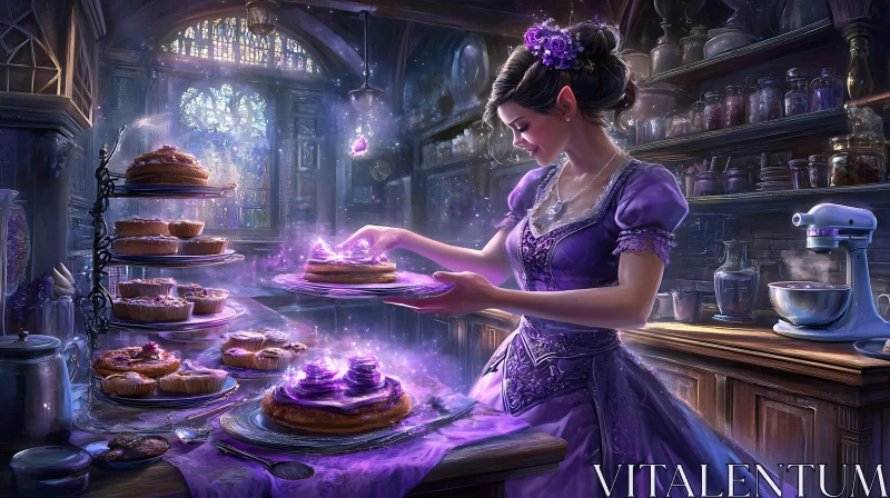 AI ART Whimsical Woman Baking Cakes with Magic